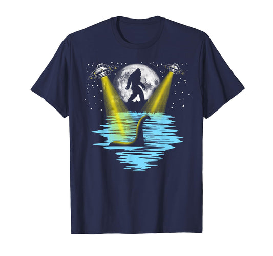 Flying Saucer UFO, Bigfoot & Loch Ness Monster Funny T-Shirt