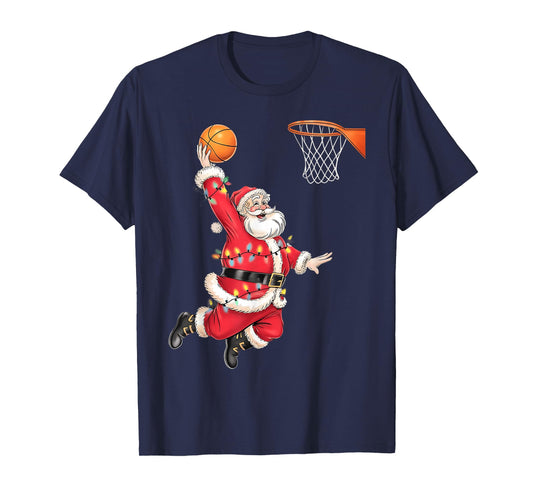 Funny Santa Claus Playing Basketball Merry Christmas Boys T-Shirt