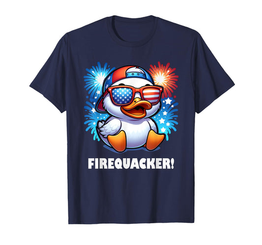 4th of July Firequacker Duck American Flag Fireworks Graphic T-Shirt