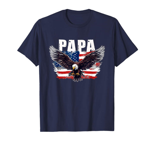 Patriotic Papa USA Flag with Eagle 4th of July Papa T-Shirt for Men