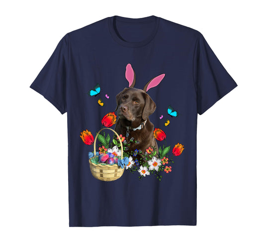 Chocolate Labrador Bunny Dog With Easter Eggs Basket Spring T-Shirt for Men Women Girls Kids