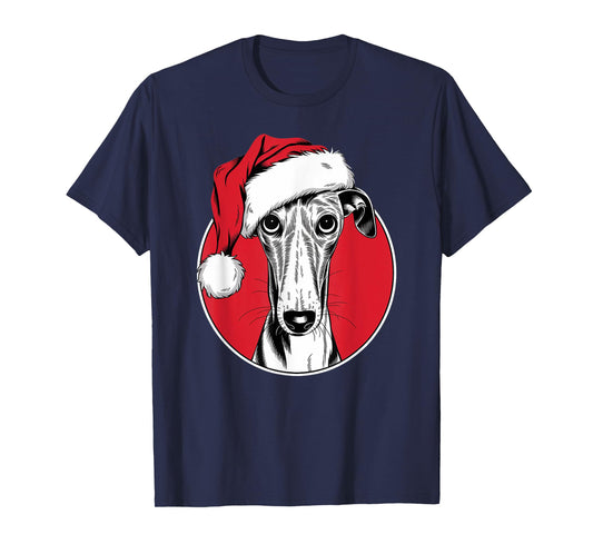 Joyful Greyhound Santa Dog on Greyhound Christmas T-Shirt for Men Women Kids