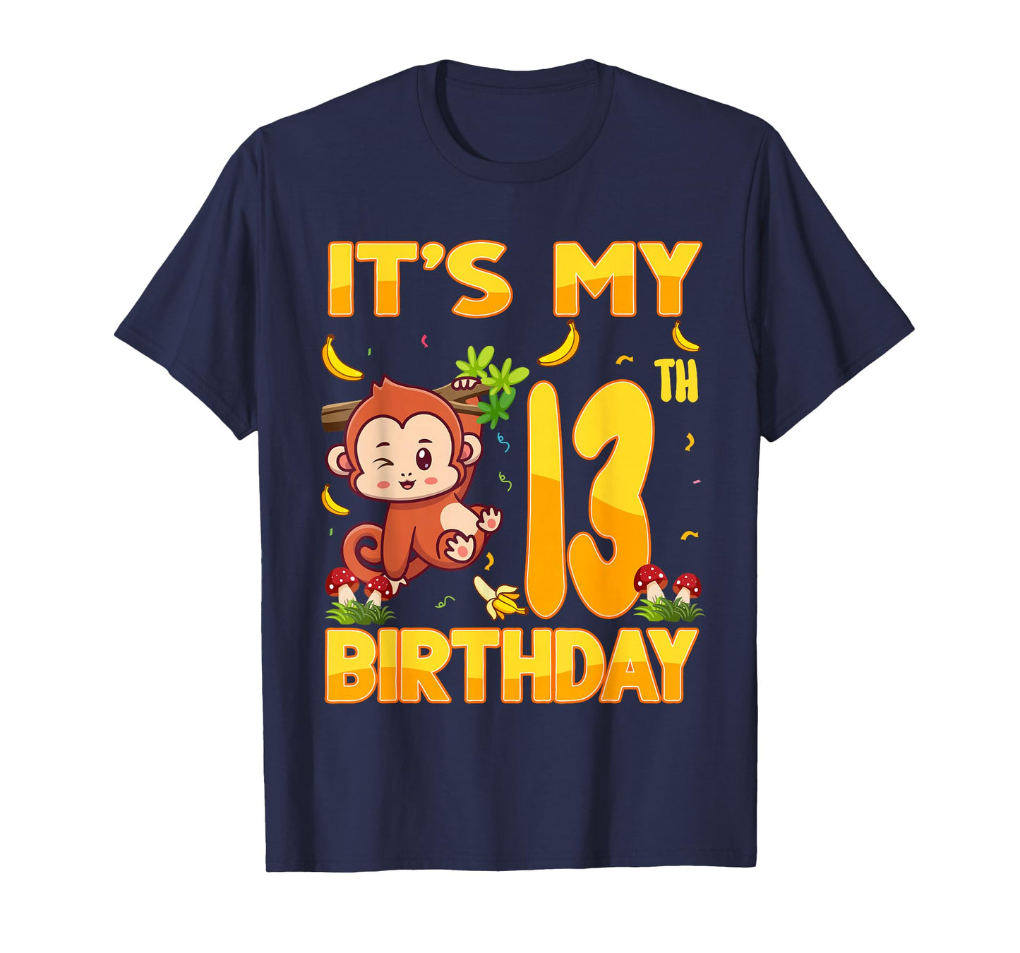 It's My 13th Birthday Monkey 13 Year Old Bday Party Kid Boy T-Shirt