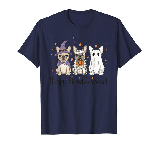 French Bulldog Halloween Happy Howl-oween Witch Mummy Ghost T-Shirt