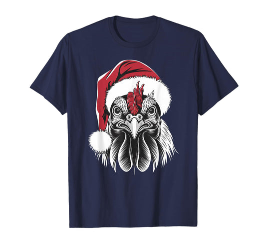 Joyful Rooster Santa on Rooster Christmas T-Shirt