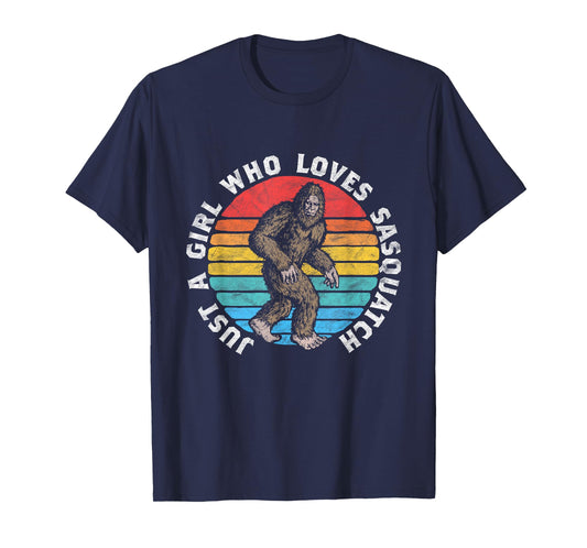 Just a Girl Who Loves Sasquatch Retro 80s Bigfoot Distressed T-Shirt