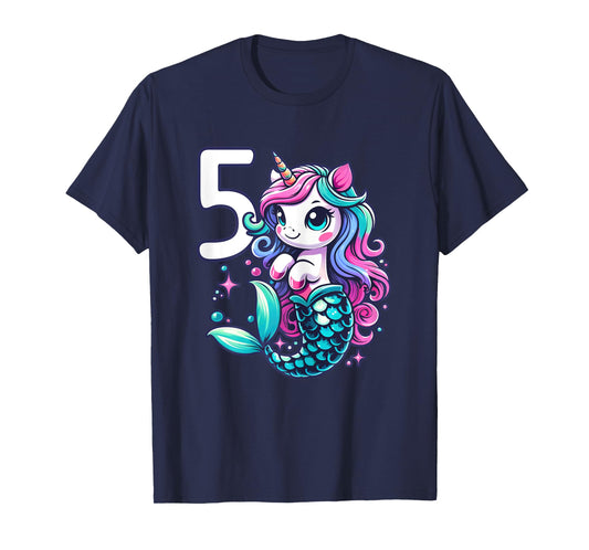 Unicorn Mermaid 5th Birthday 5 Year Old Party Girls Outfit T-Shirt