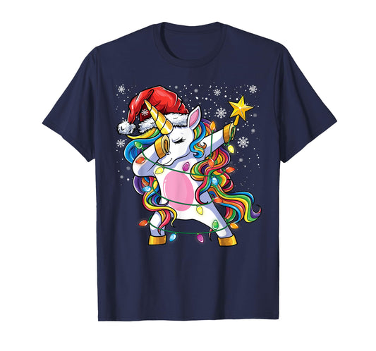 Christmas Unicorn Dab Girls Women Xmas Tree Santa Unicorn T-Shirt