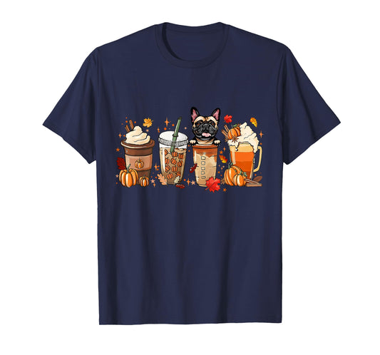 Fall Coffee French Bulldog Halloween Outfit For Fall Season Men Women Kids T-Shirt