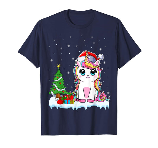Unicorn Christmas For Girls Kids Santa Unicorn Xmas Tree T-Shirt