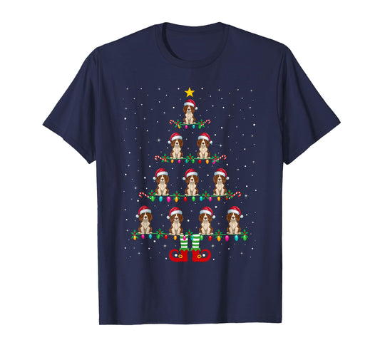 Christmas Tree Lights Santa Hat ELF Brittany Spaniel Dog Men Women Kids T-Shirt
