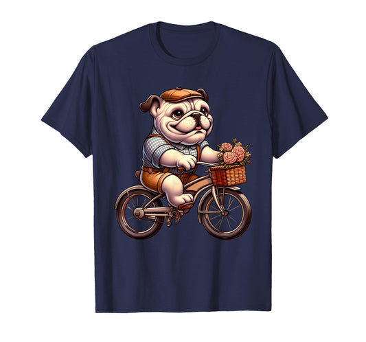 Cute English Bulldog on Bicycle Cycling Men Women Kids T-Shirt