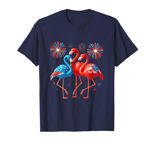 Independence Day American Flag Flamingo Firework 4Th Of July T-Shirt