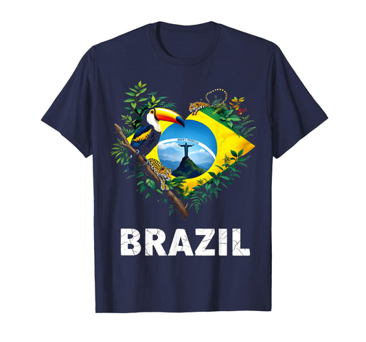 Brazil Flag Toucan Jungle Heart T-Shirt