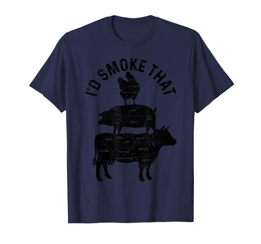 Chef Butcher BBQ I'd Smoke That Pork Beef Funny Father's Day T-Shirt