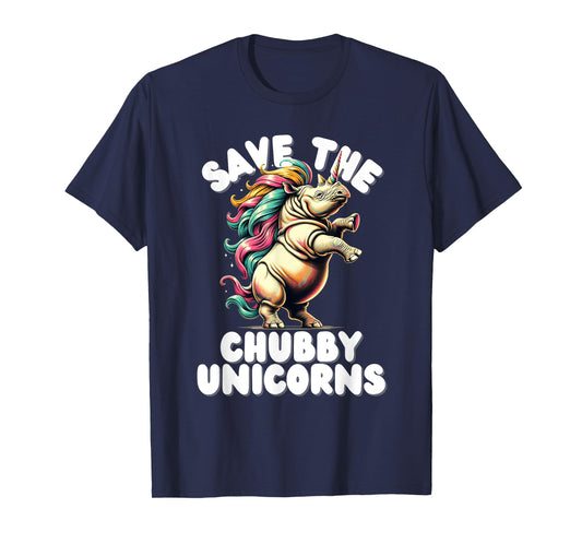 Save the Chubby Unicorn Rhino Colorful Funny Design T-Shirt