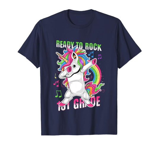 Kids Cute Girls Unicorn Ready To Rock 1st Grade Graphic T-Shirt