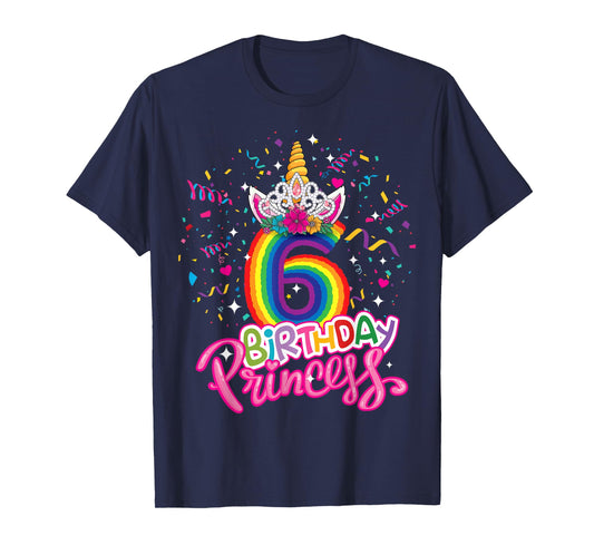 Kids Birthday Princess Unicorn Crown 6th Birthday Girl Party T-Shirt