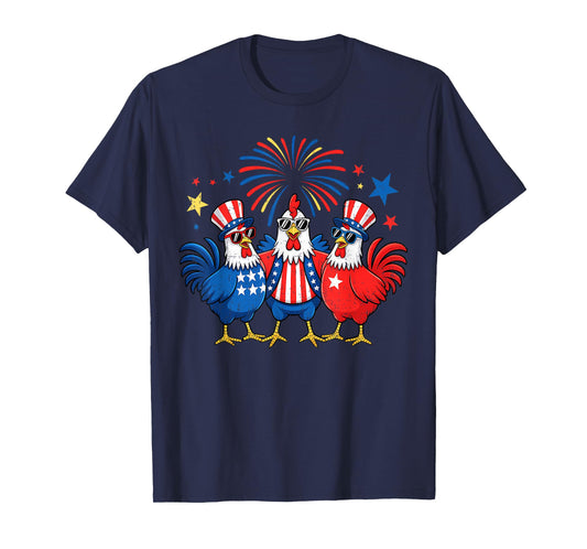 4th Of July Chickens Stars Stripes Farmer Women Men Kids T-Shirt