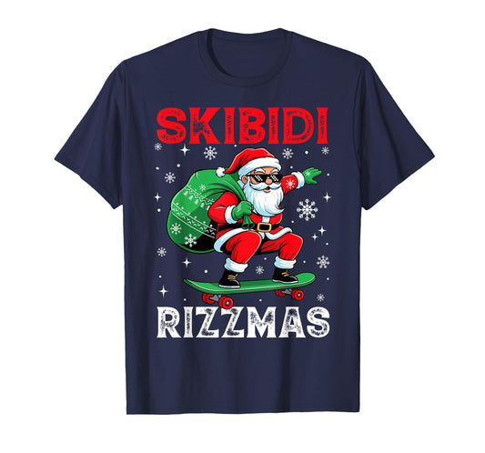 Funny Santa Clause Skating Board Skibidi Rizzmas Christmas T-Shirt