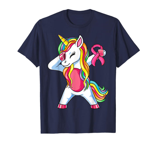 Pink Ribbon Unicorn Breast Cancer Awareness for Girls Kids T-Shirt