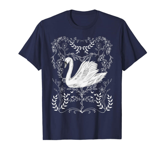 Retro Swan Cottagecore Floral Aesthetic Swan Bird Lover T-Shirt