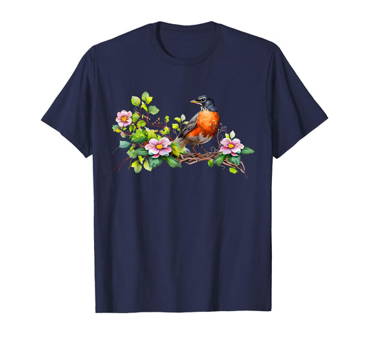 American Robin Backyard Birds Dogwood Flowers For Birders T-Shirt