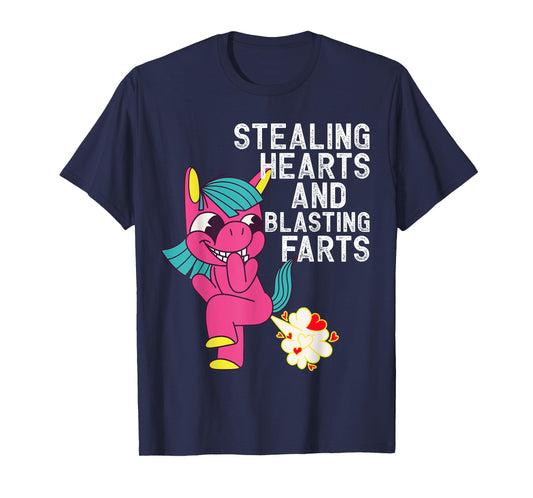 Stealing Hearts and Blasting Farts Funny Unicorn T-Shirt