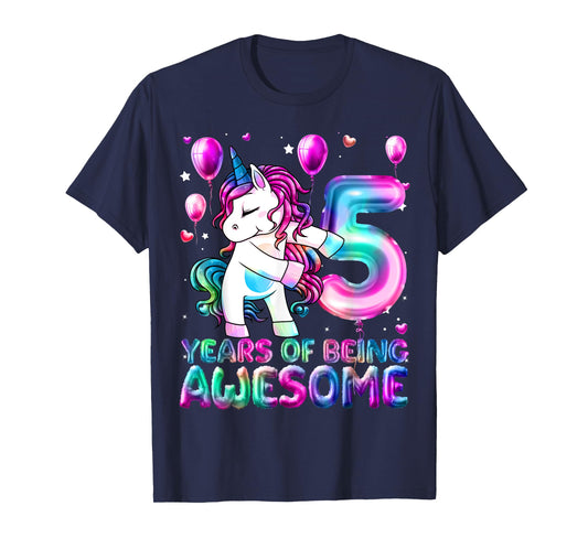 5 Years Of Being Awesome 5th Birthday Girl Unicorn Party T-Shirt