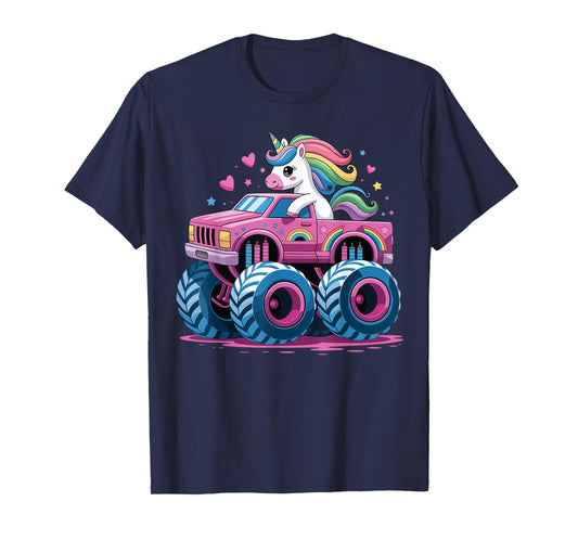 Cute Unicorn Riding A Pink Monster Truck Girls T-Shirt