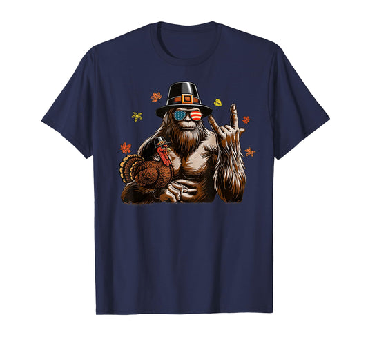 Bigfoot Pilgrim Turkey Thanksgiving Shirts for Boys Men Kids T-Shirt