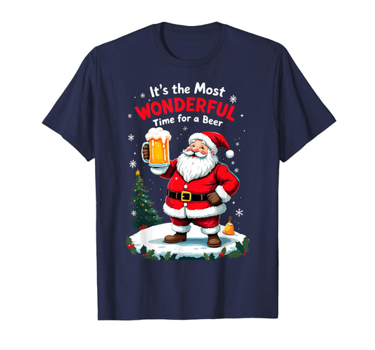 It's the Most Wonderful Time for a Beer Santa Christmas Tee T-Shirt