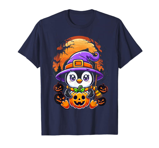 Halloween Penguin Witch Pumpkin Cute Costume Boys Girls Kids T-Shirt