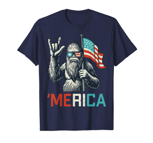 Bigfoot Rock US Flag Merica Sasquatch Patriot Men Boys Kids T-Shirt