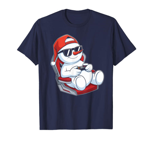 Christmas Snowman Gamer Funny Video Gaming Xmas Kids Boys T-Shirt