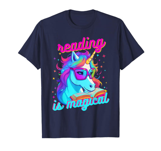 Psychedelic Cool Nerd Unicorn Reading is Magical Book Lover T-Shirt
