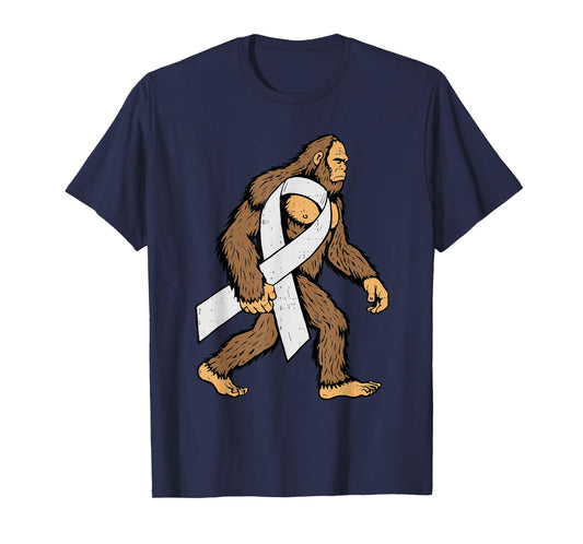 Lung Cancer Awareness Bigfoot White Ribbon Support Mens Dad T-Shirt
