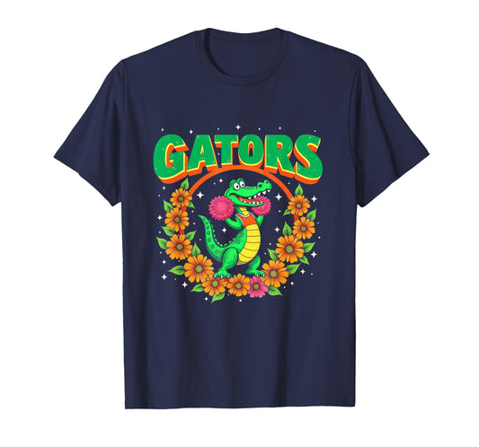 Cheerleading Gator Floral Retro Back to School Spirit Squad T-Shirt