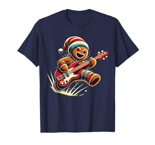 Gingerbread Playing Guitar Christmas Musician Guitarist T-Shirt
