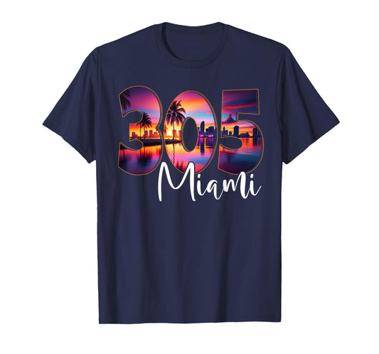 Miami 305 Area Code Vintage Florida Skyline 305 Retro Miami T-Shirt