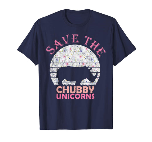 Floral Rhino gift for Girls Women - Save The Chubby Unicorns T-Shirt