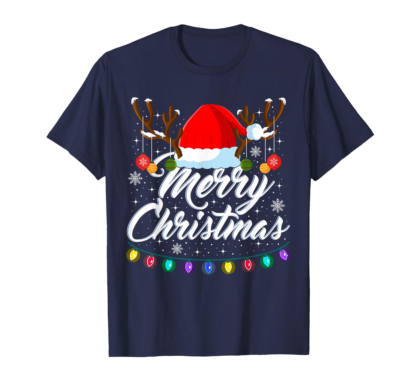 Merry Christmas Red Santa Hat Reindeer Xmas Matching Family T-Shirt