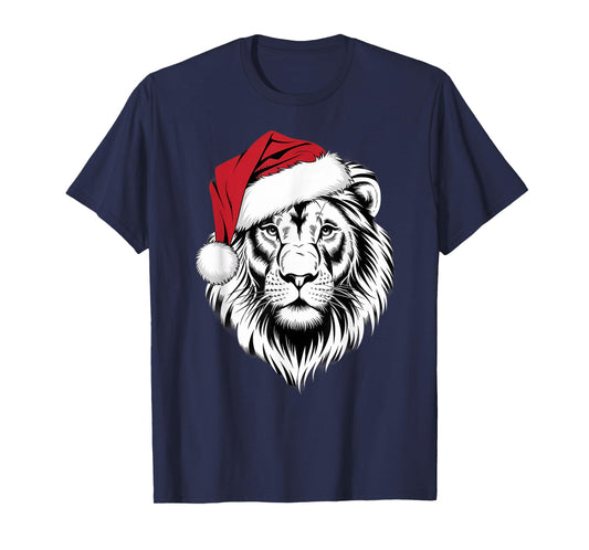 Joyful Lion Santa on Lion Christmas T-Shirt