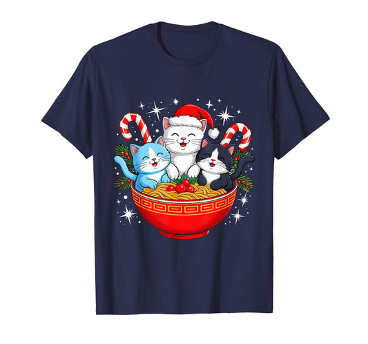 Christmas Cats Ramen Kitten Anime Men Women Kids Xmas Vibes T-Shirt