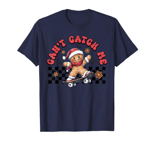 Retro Groovy Can't Catch Me Christmas Gingerbread Man Kids T-Shirt