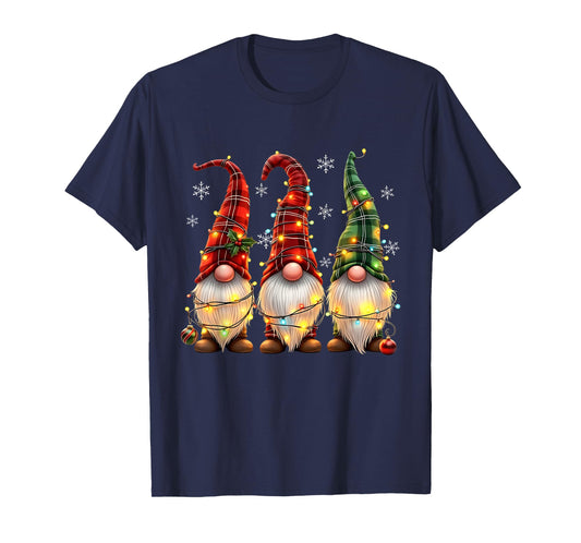 Three Gnomes Men Women Buffalo Plaid Red Christmas T-Shirt