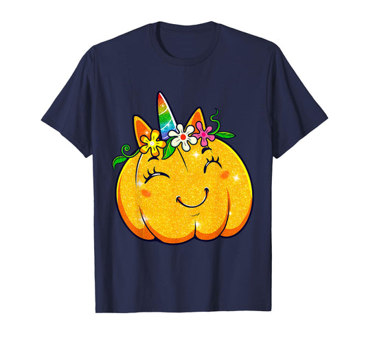 Unicorn Pumpkin Halloween Girl Cute Thanksgiving Girls T-Shirt
