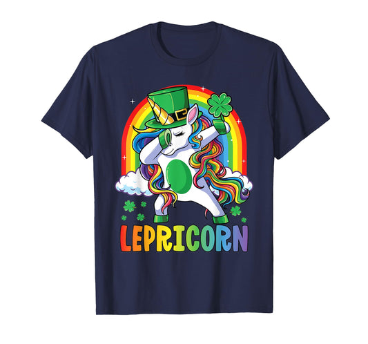 St Patricks Day Girls Dabbing Unicorn Leprechaun Lepricorn T-Shirt