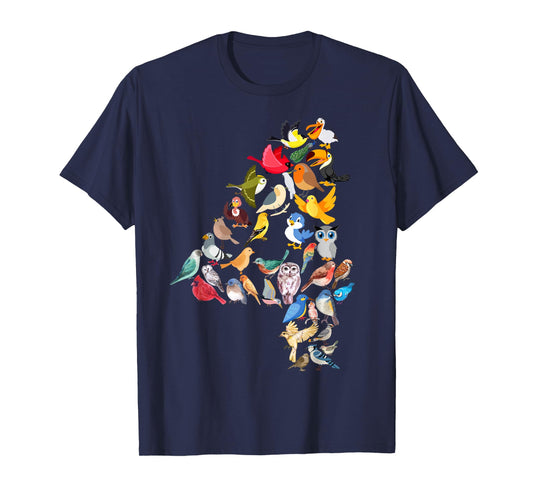 Kids 4th Birthday Birds Themed 4 Year Old Boys Bird Lover T-Shirt
