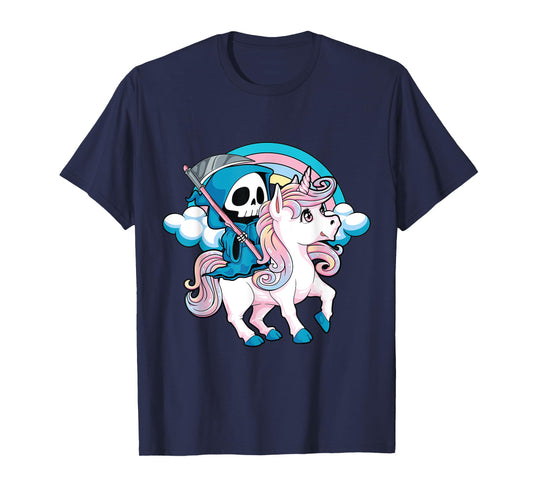 Kawaii Pastel Goth Cute Creepy Halloween Unicorn Grim Reaper T-Shirt